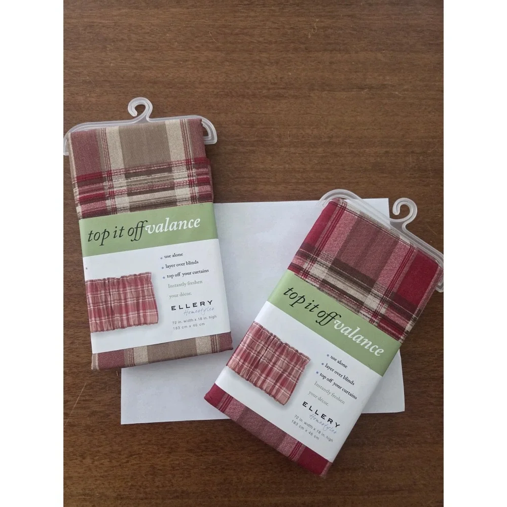 Set Of Top It Off Plaid Pouf Valances Two Classic Preppy Country Charm Farm